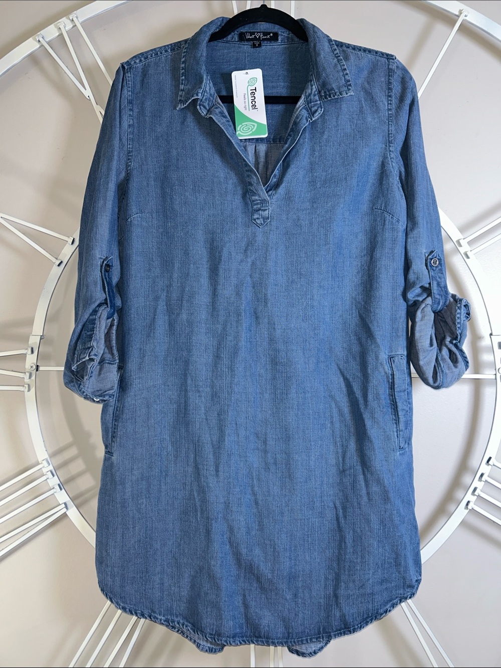 NWT Velvet Heart TENCEL Blue Denim-Look Midi Shirt Dress